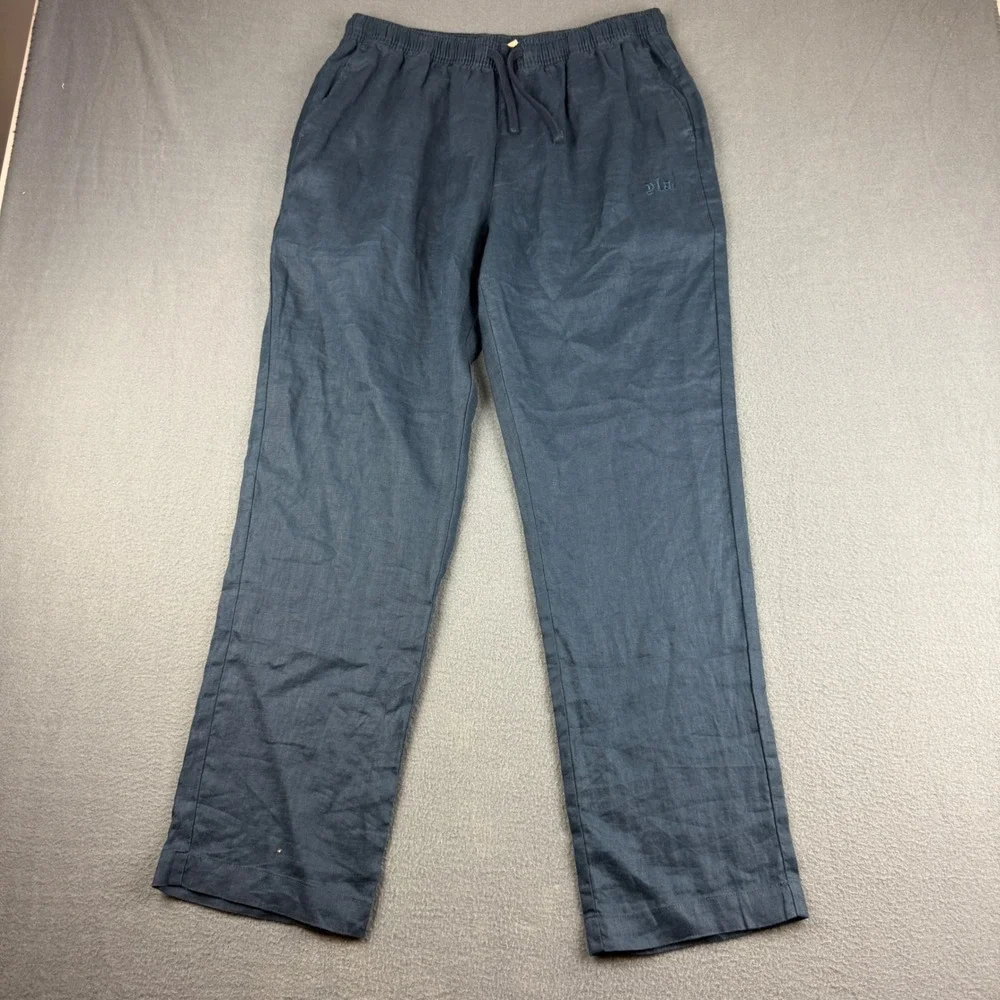 YoungLA Pants Men's S Navy Blue 100% Linen Drawstring Elastic Waist Lightweight